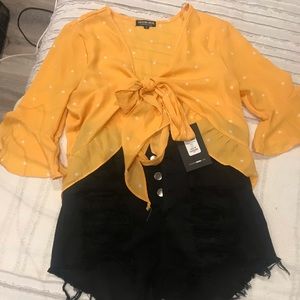 Fashion nova yellow tie front chiffon top